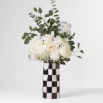 Small Checkered Decorative Ceramic Flower Vase (Aesthetic Black & White 8” Tall)