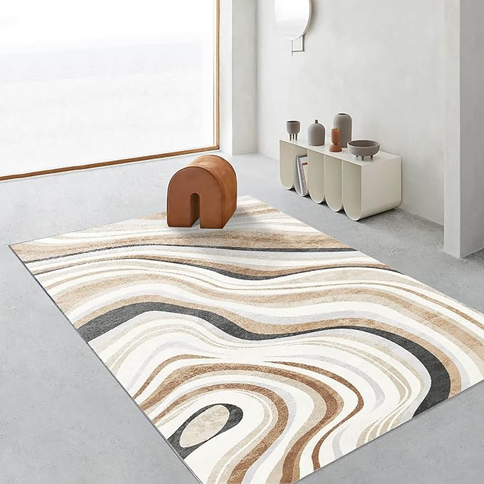 Cream and Brown 4×6 Feet Artistic Abstract Area Rug