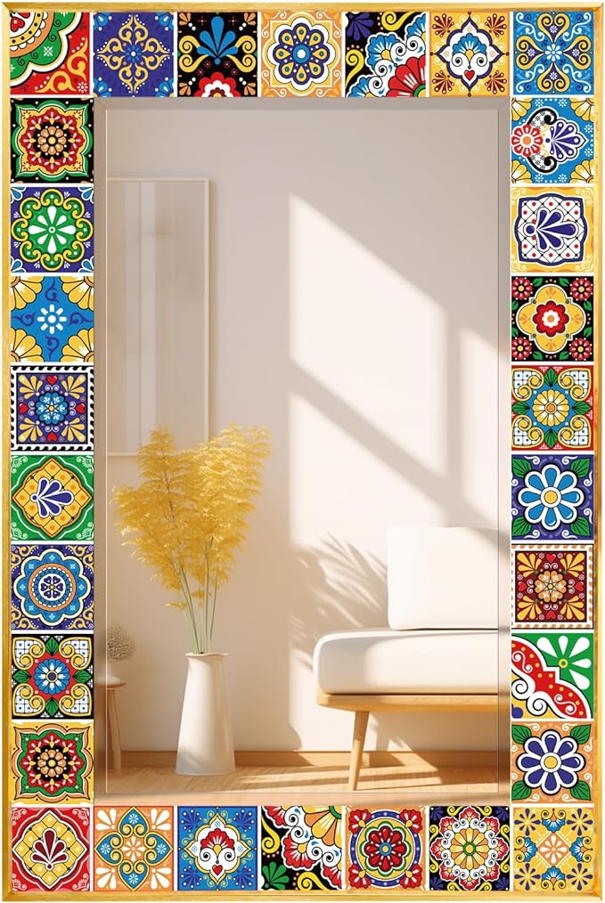 Moroccan Mosaic Handmade Glass Tiles 24×36 inch Vintage Style Wall Mirror